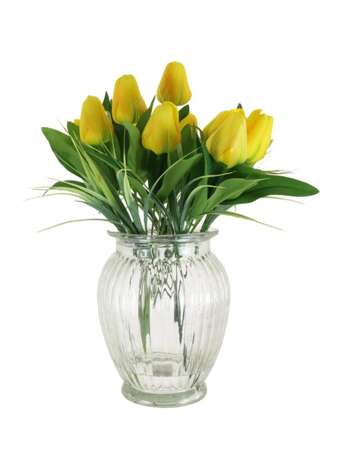 Tulip In Ribbed Vase Arrangement