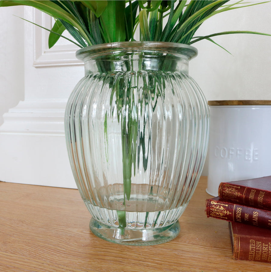 Tulip in Ribbed Vase Arrangement