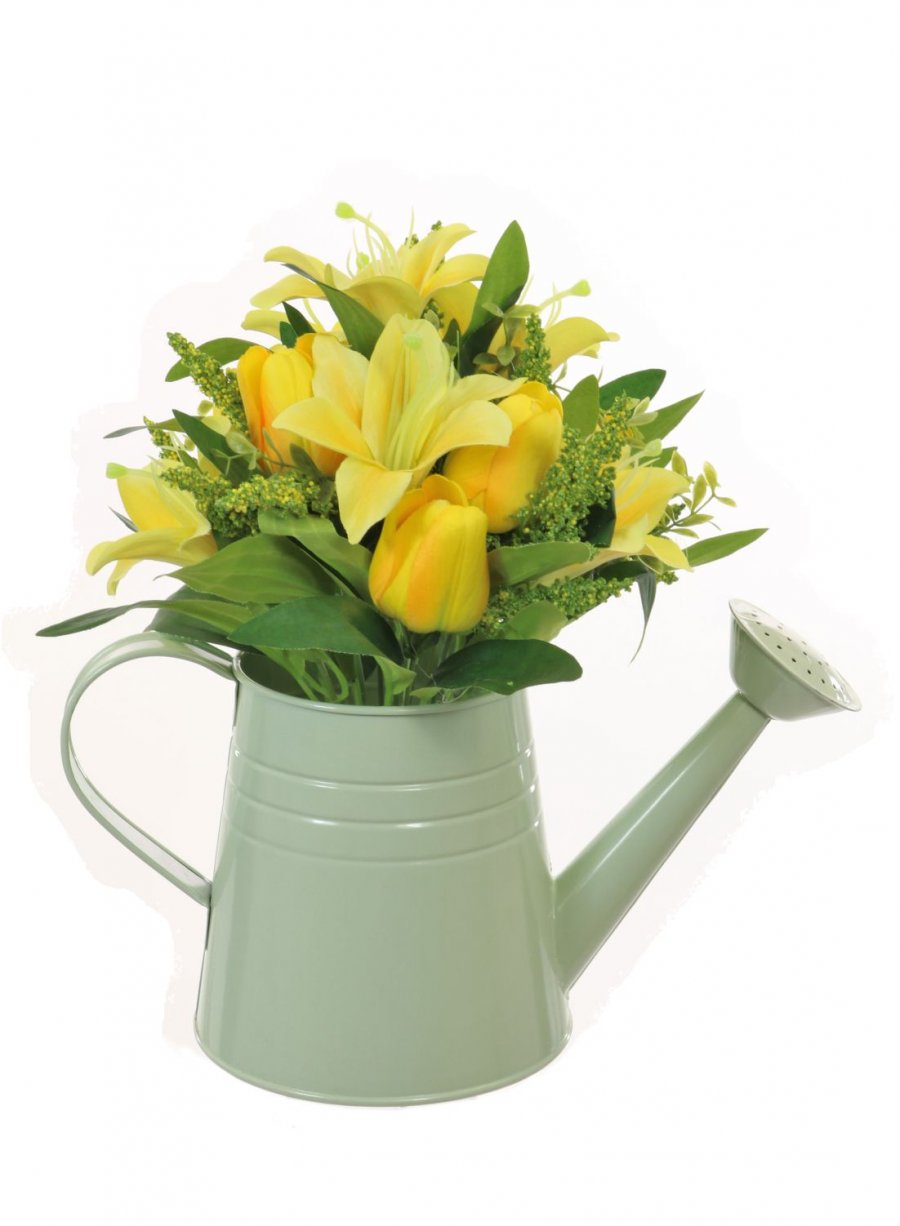 Lily & Tulip in Watering Can | Lotus Imports Ltd