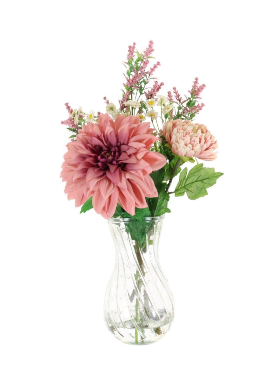 Monarch Dahlia & Chrysanthemum In Swirl Vase