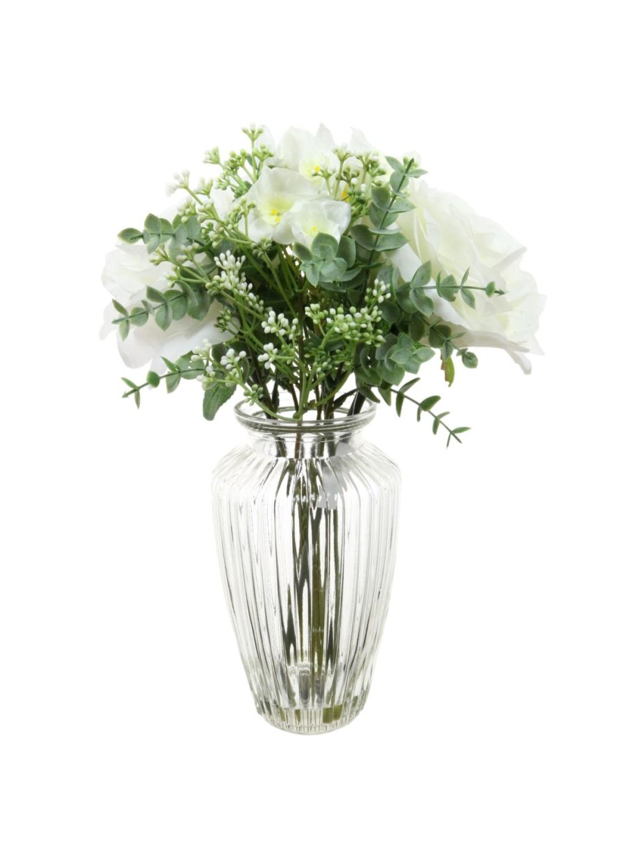 Rose & Narcissus In Ribbed Urn Vase