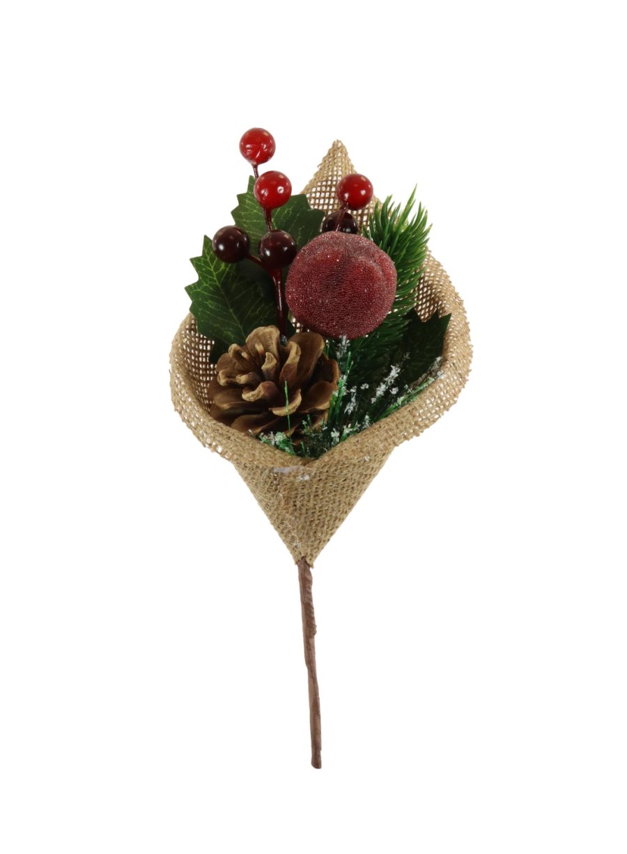 Xmas Pinecone & Apple Pic In Hessian